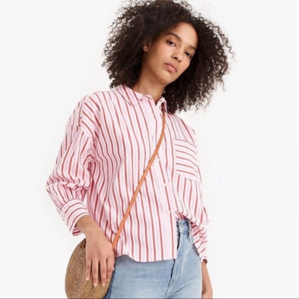 J.Crew Oversized Button Up in Cotton Poplin Stripe
